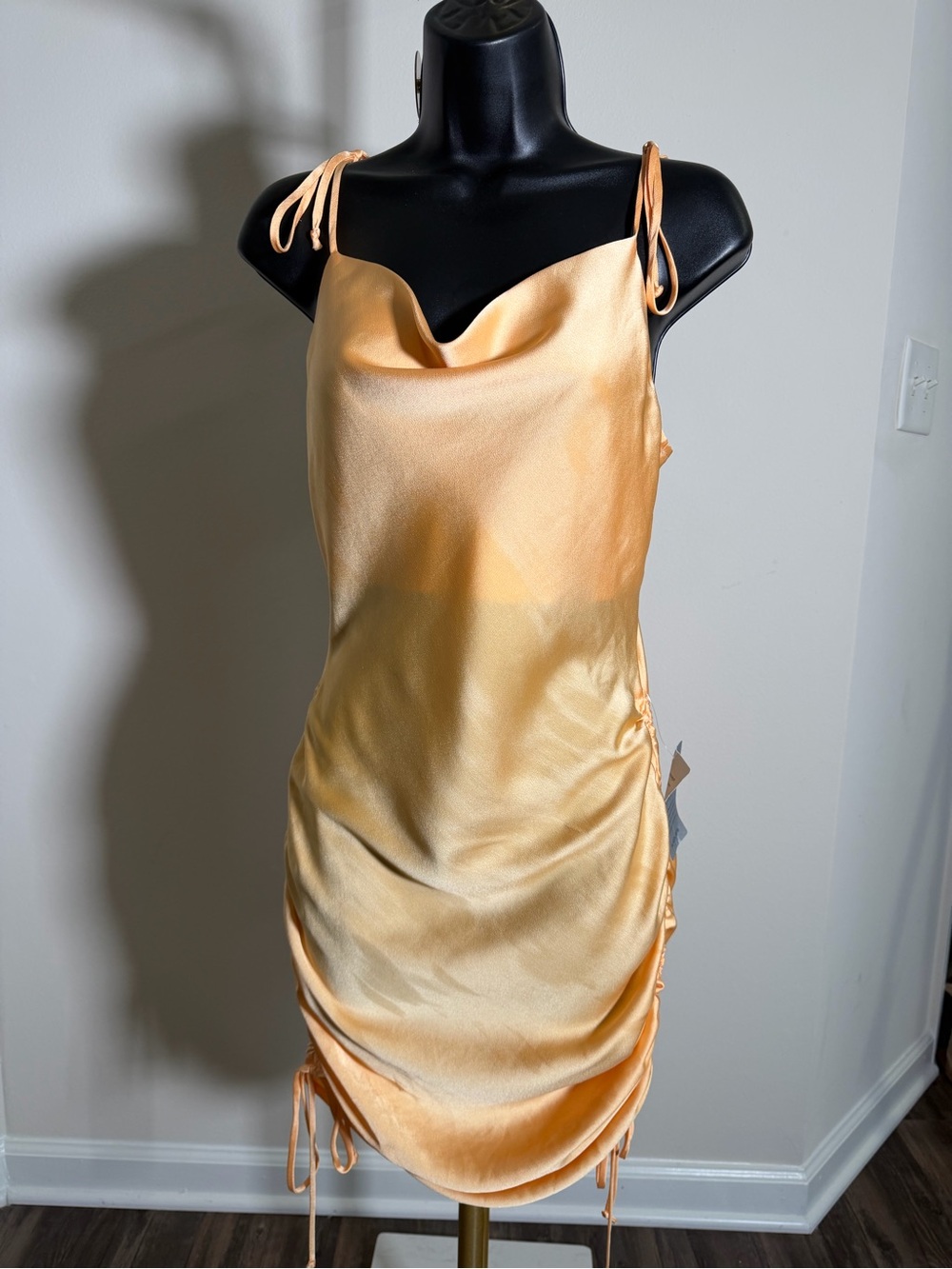 Nordstrom Satin Ruched Slip Dress - Peach Gold